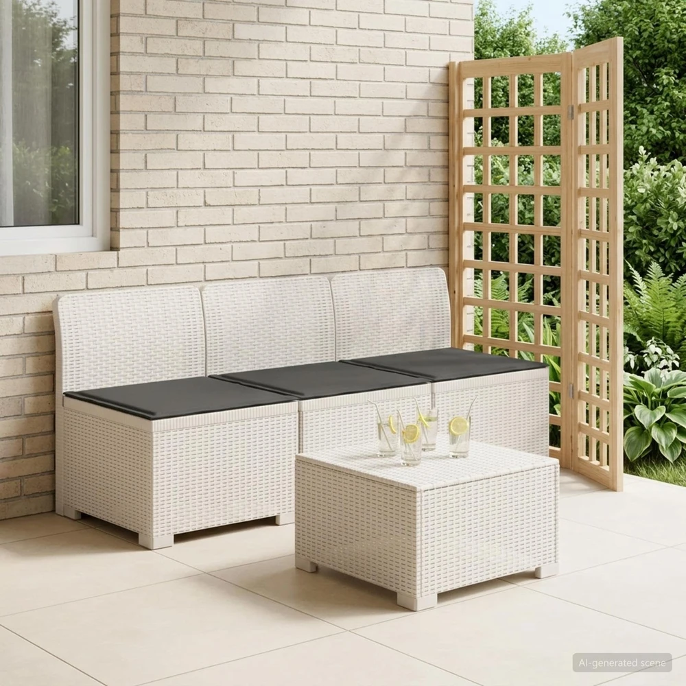 3-vietė sodo sofa su pagalvėlėmis, Rattan išvaizda PP Balta