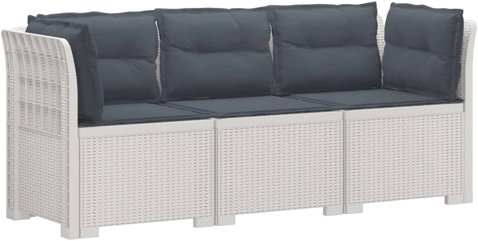 3-vietė sodo sofa su pagalvėlėmis, Rattan išvaizda PP Balta