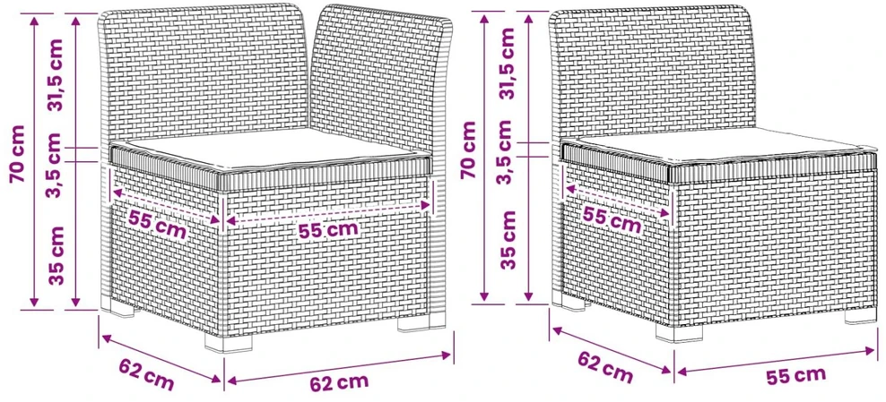 3-vietė sodo sofa su pagalvėlėmis, Rattan išvaizda PP Antracito