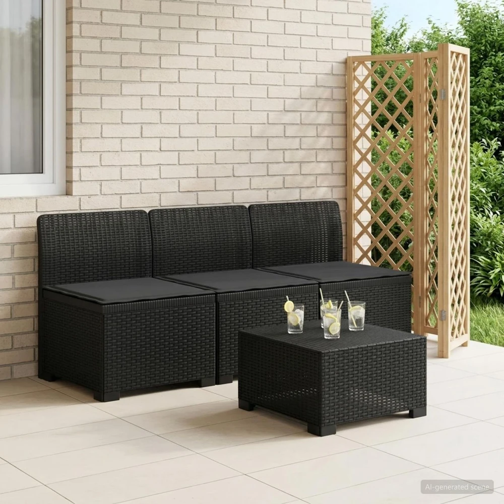 3-vietė sodo sofa su pagalvėlėmis, Rattan išvaizda PP Antracito
