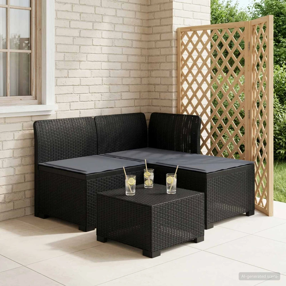 3-vietė sodo sofa su pagalvėlėmis, Rattan išvaizda PP Antracito