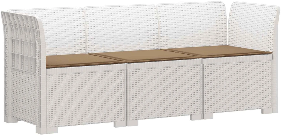 3-vietė sodo sofa su pagalvėlėmis, Rattan išvaizda PP Balta