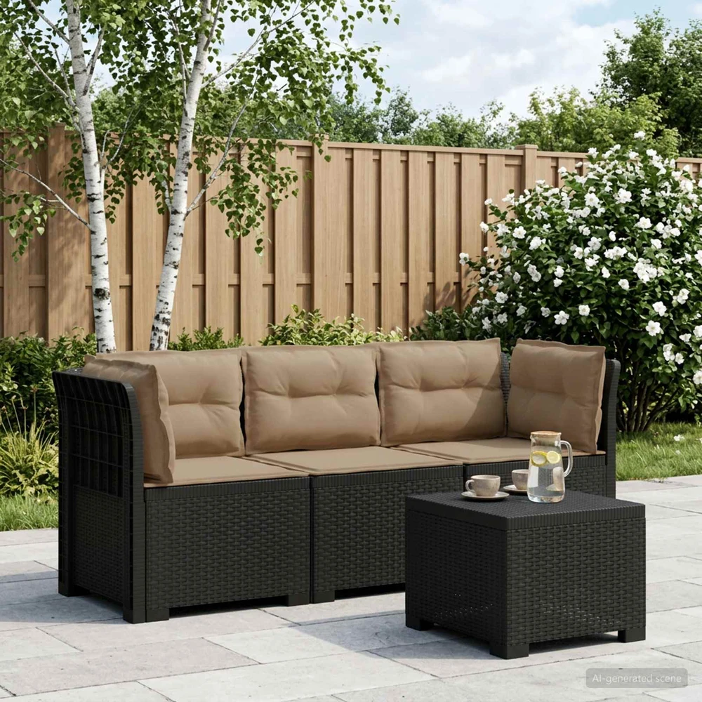 3-vietė sodo sofa su pagalvėlėmis, Rattan išvaizda PP Antracito