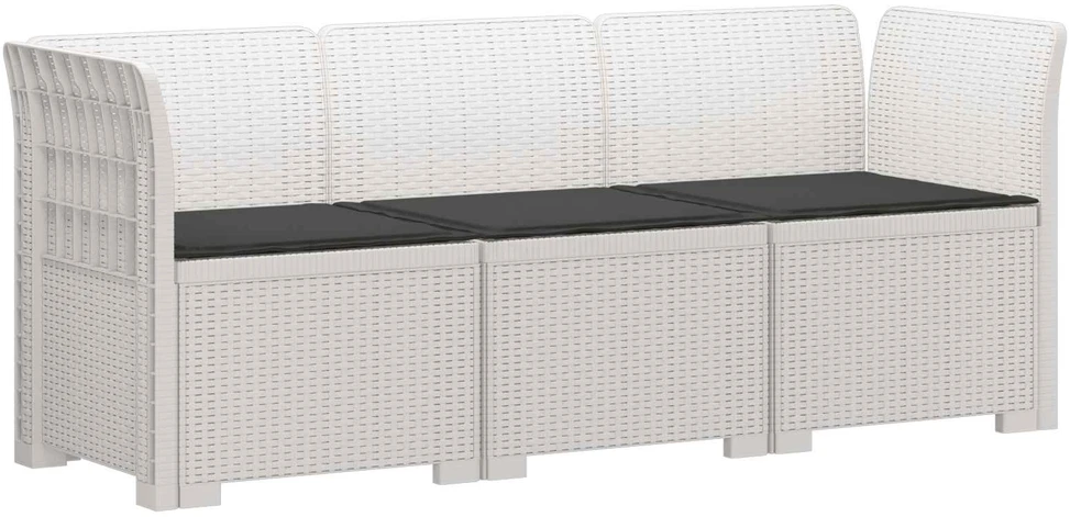 3-vietė sodo sofa su pagalvėlėmis, Rattan išvaizda PP Balta
