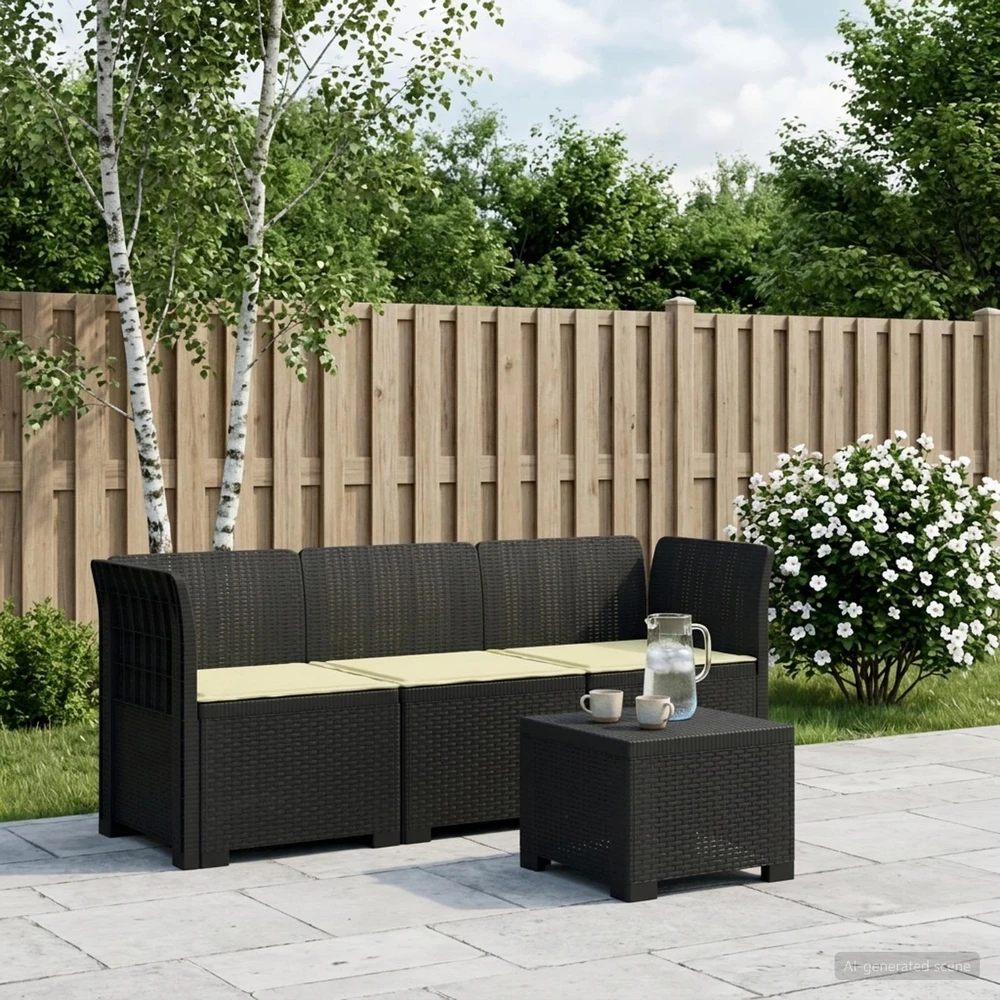 3-vietė sodo sofa su pagalvėlėmis, Rattan išvaizda PP Antracito