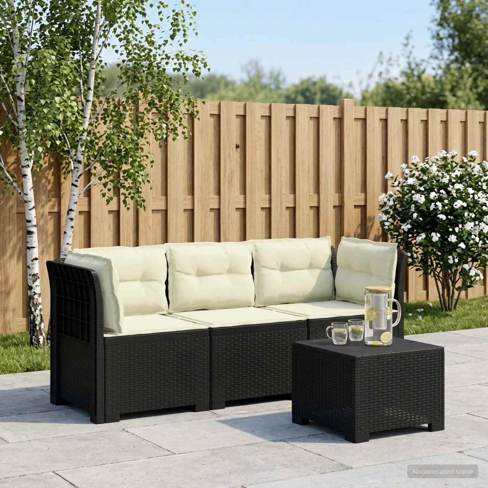 3-vietė sodo sofa su pagalvėlėmis, Rattan išvaizda PP Antracito