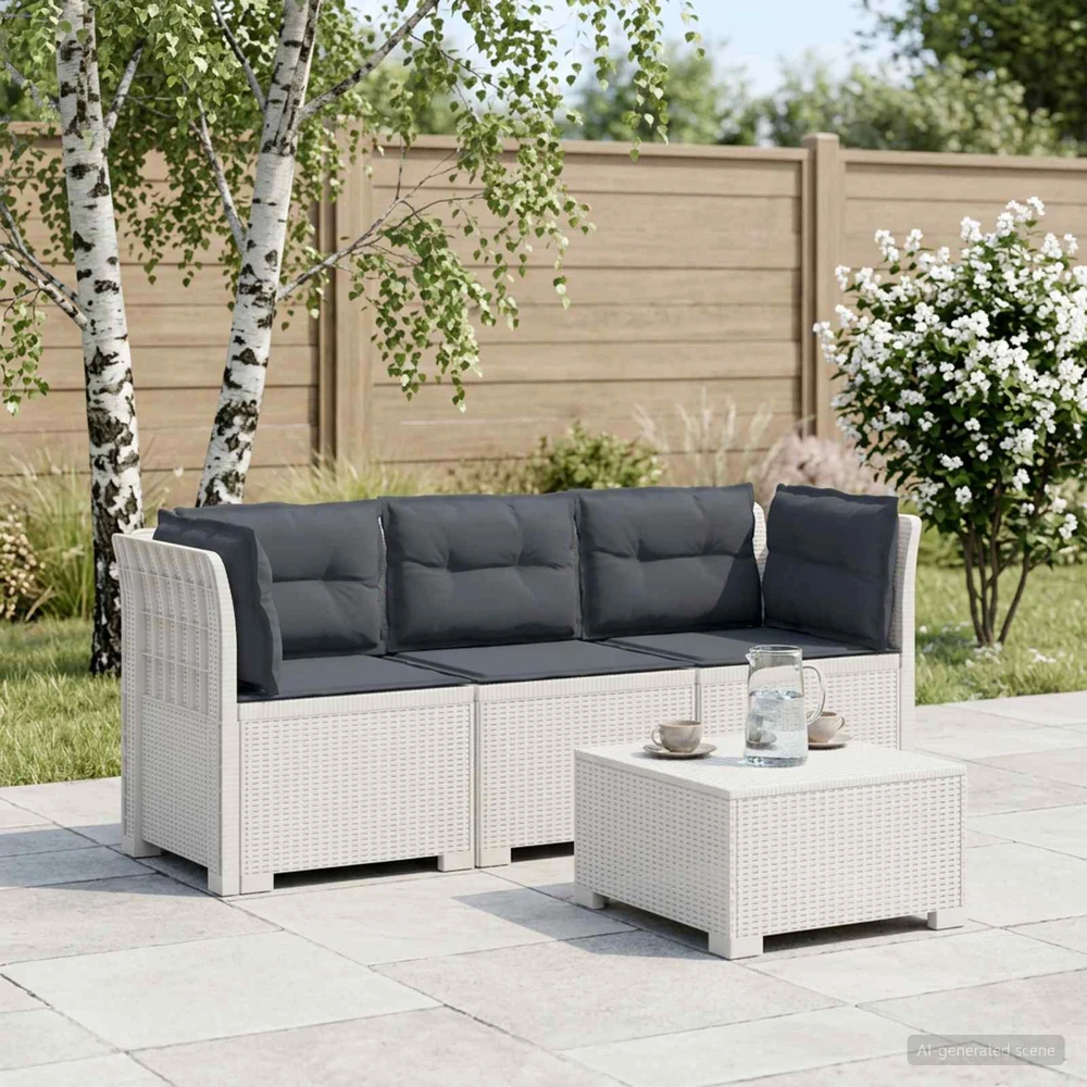 3-vietė sodo sofa su pagalvėlėmis, Rattan išvaizda PP Balta