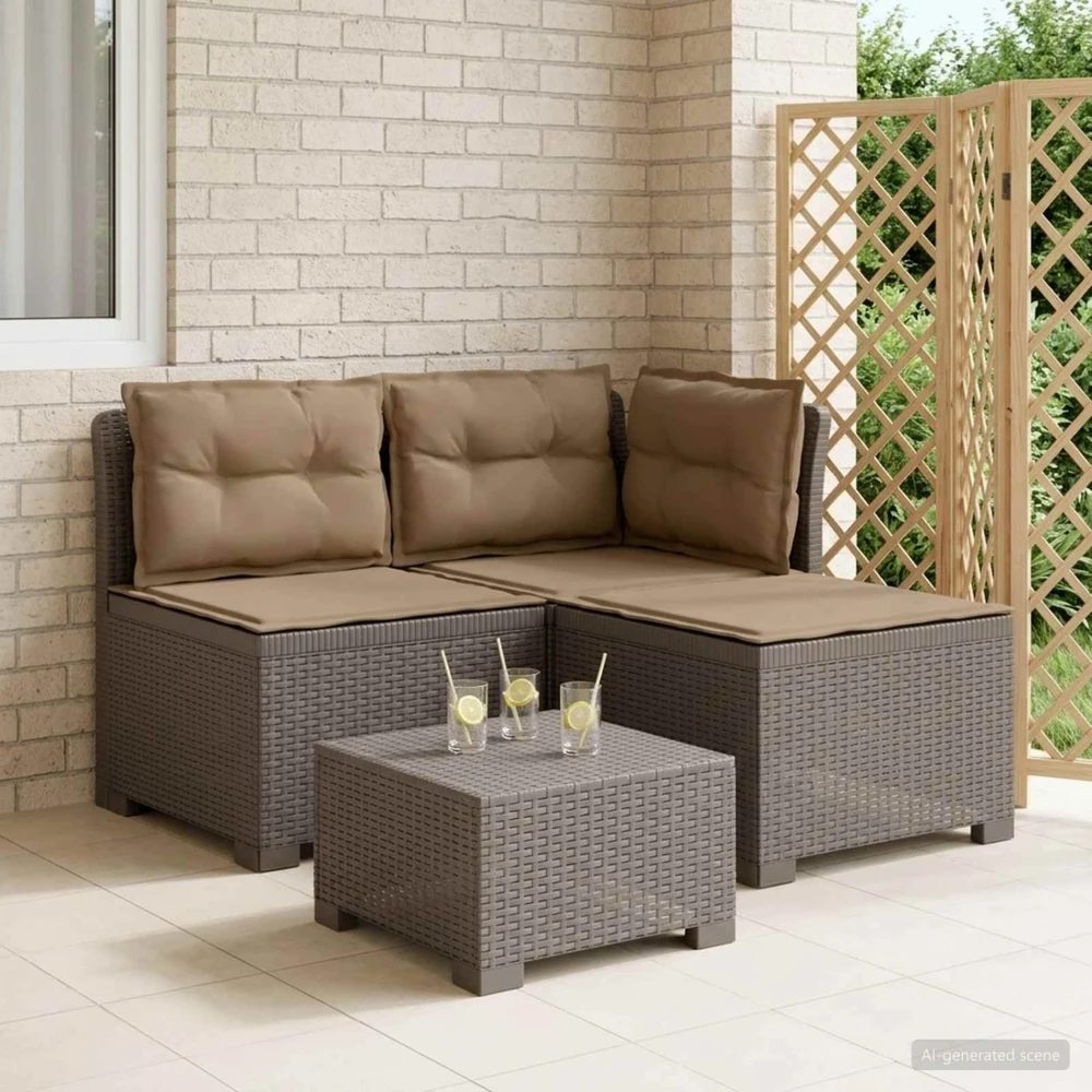 3-vietė sodo sofa su pagalvėlėmis, Rattan išvaizda PP