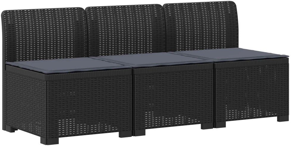 3-vietė sodo sofa su pagalvėlėmis, Rattan išvaizda PP Antracito