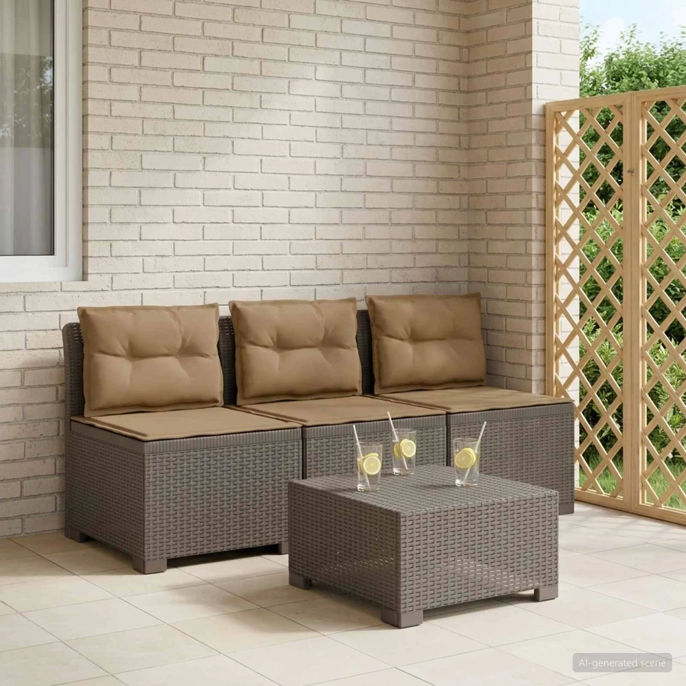 3-vietė sodo sofa su pagalvėlėmis, Rattan išvaizda PP