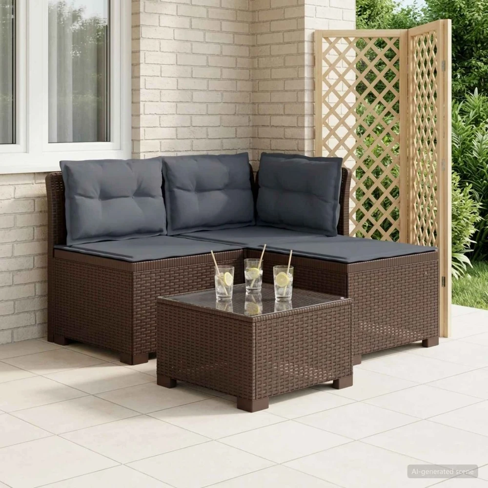 3-vietė sodo sofa su pagalvėlėmis, Rattan išvaizda PP Ruda