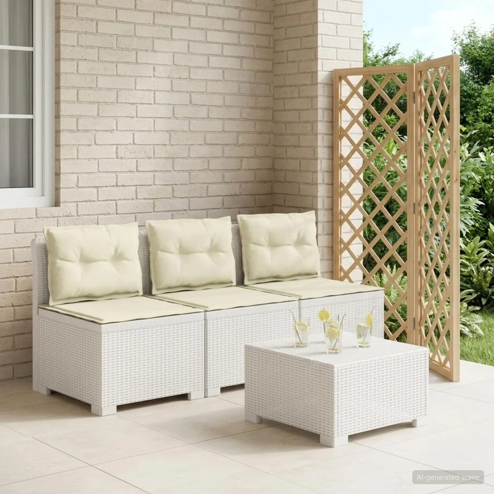 3-vietė sodo sofa su pagalvėlėmis, Rattan išvaizda PP Balta