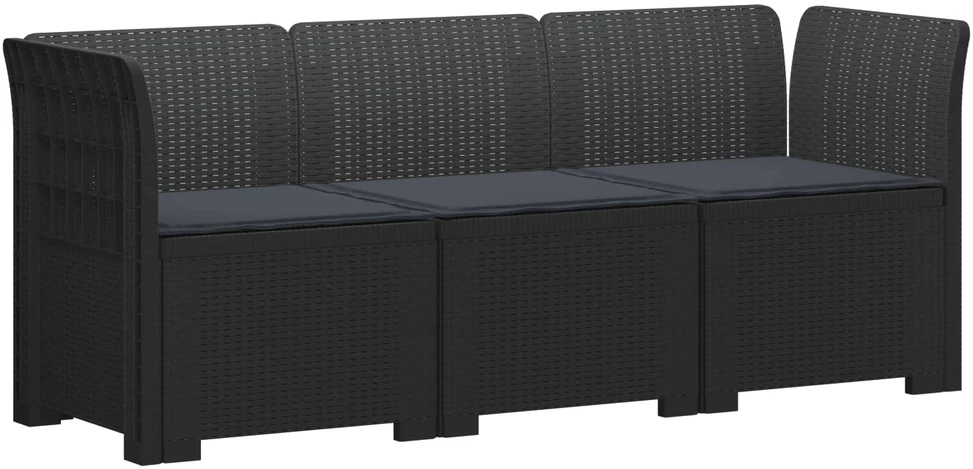 3-vietė sodo sofa su pagalvėlėmis, Rattan išvaizda PP Antracito