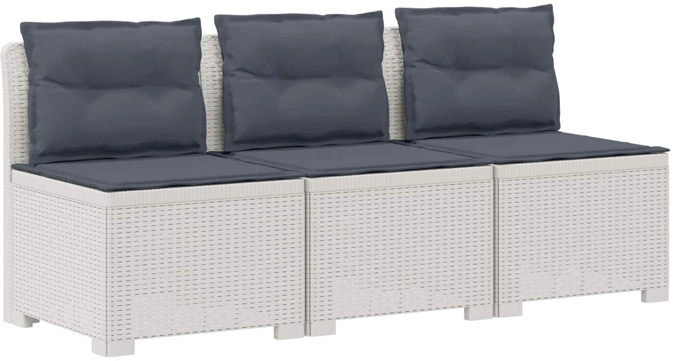 3-vietė sodo sofa su pagalvėlėmis, Rattan išvaizda PP Balta