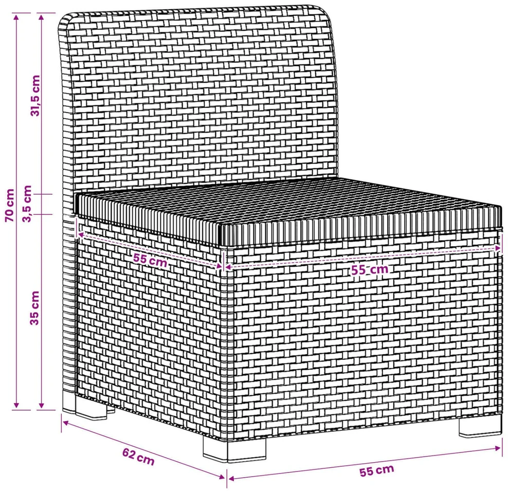 3-vietė sodo sofa su pagalvėlėmis, Rattan išvaizda PP Balta