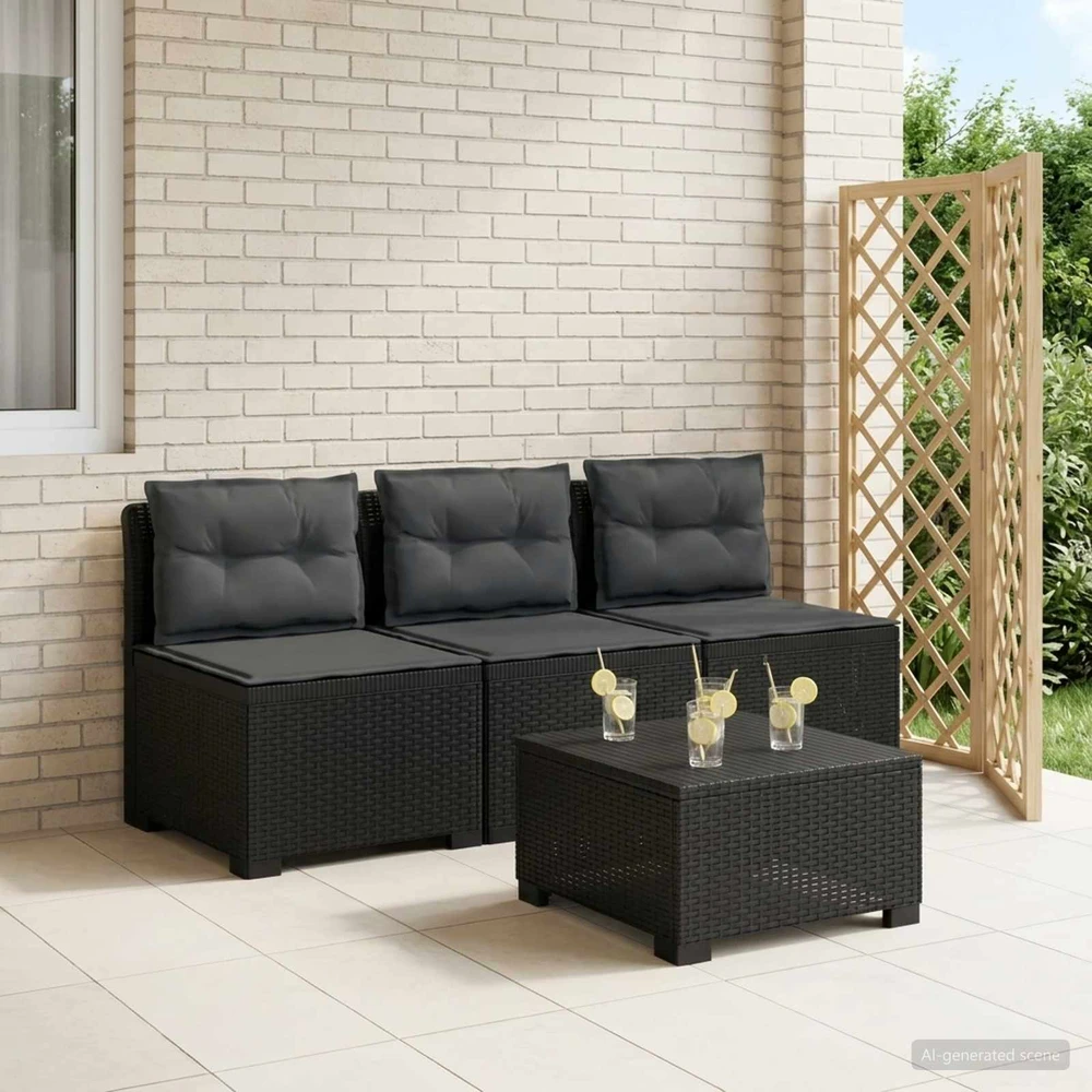 3-vietė sodo sofa su pagalvėlėmis, Rattan išvaizda PP Antracito