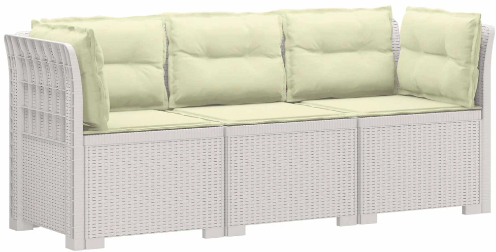 3-vietė sodo sofa su pagalvėlėmis, Rattan išvaizda PP Balta
