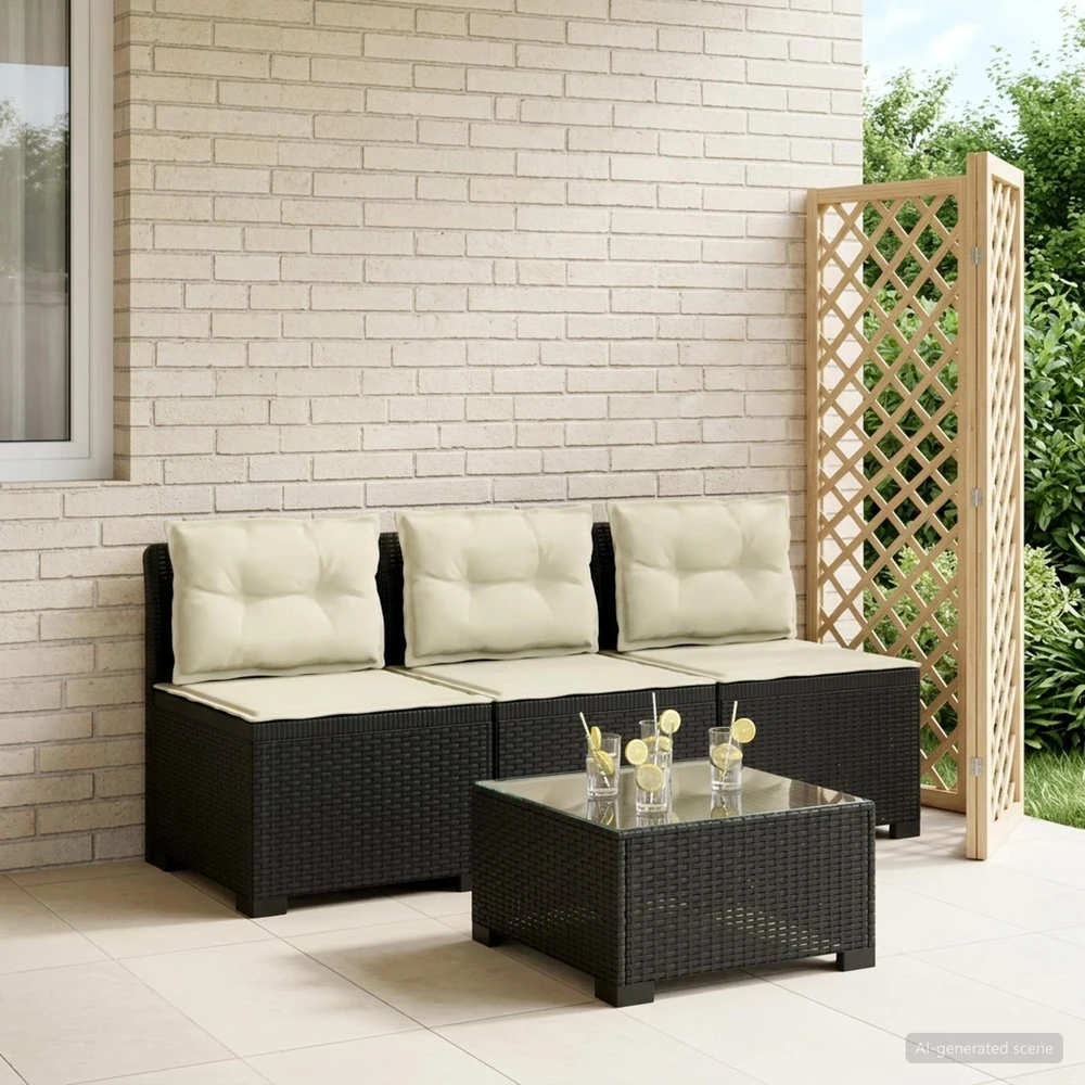 3-vietė sodo sofa su pagalvėlėmis, Rattan išvaizda PP Antracito