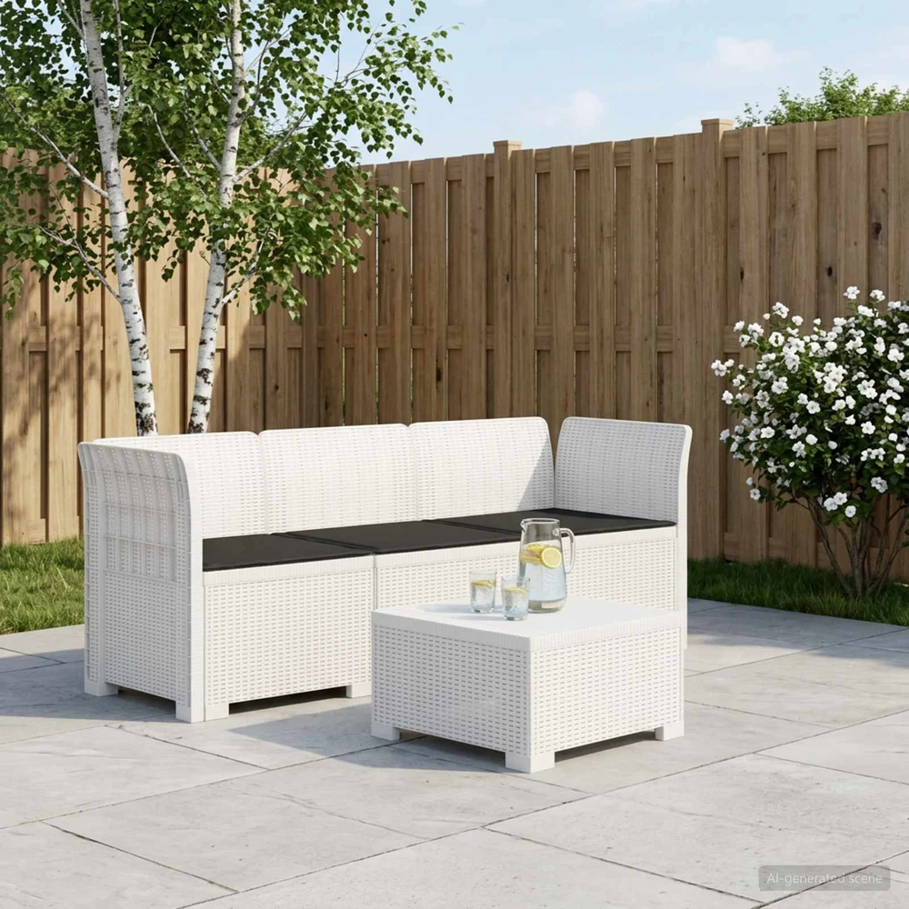 3-vietė sodo sofa su pagalvėlėmis, Rattan išvaizda PP Balta