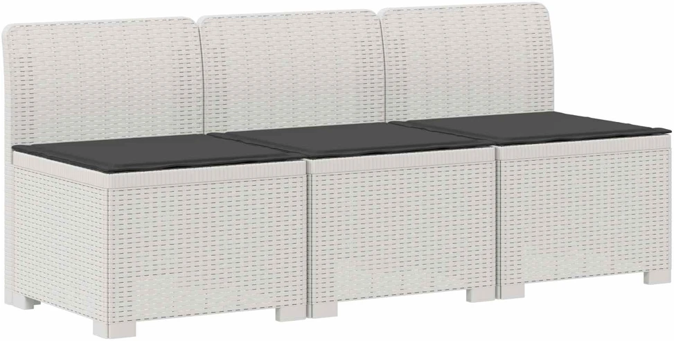 3-vietė sodo sofa su pagalvėlėmis, Rattan išvaizda PP Balta