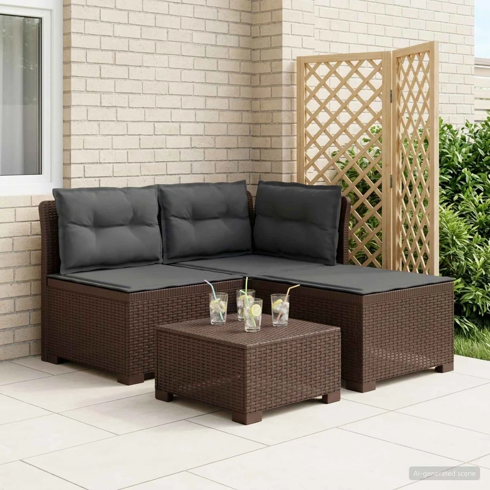 3-vietė sodo sofa su pagalvėlėmis, Rattan išvaizda 3 vietos PP