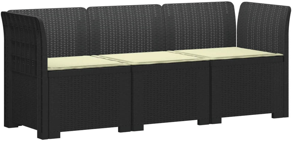 3-vietė sodo sofa su pagalvėlėmis, Rattan išvaizda PP Antracito