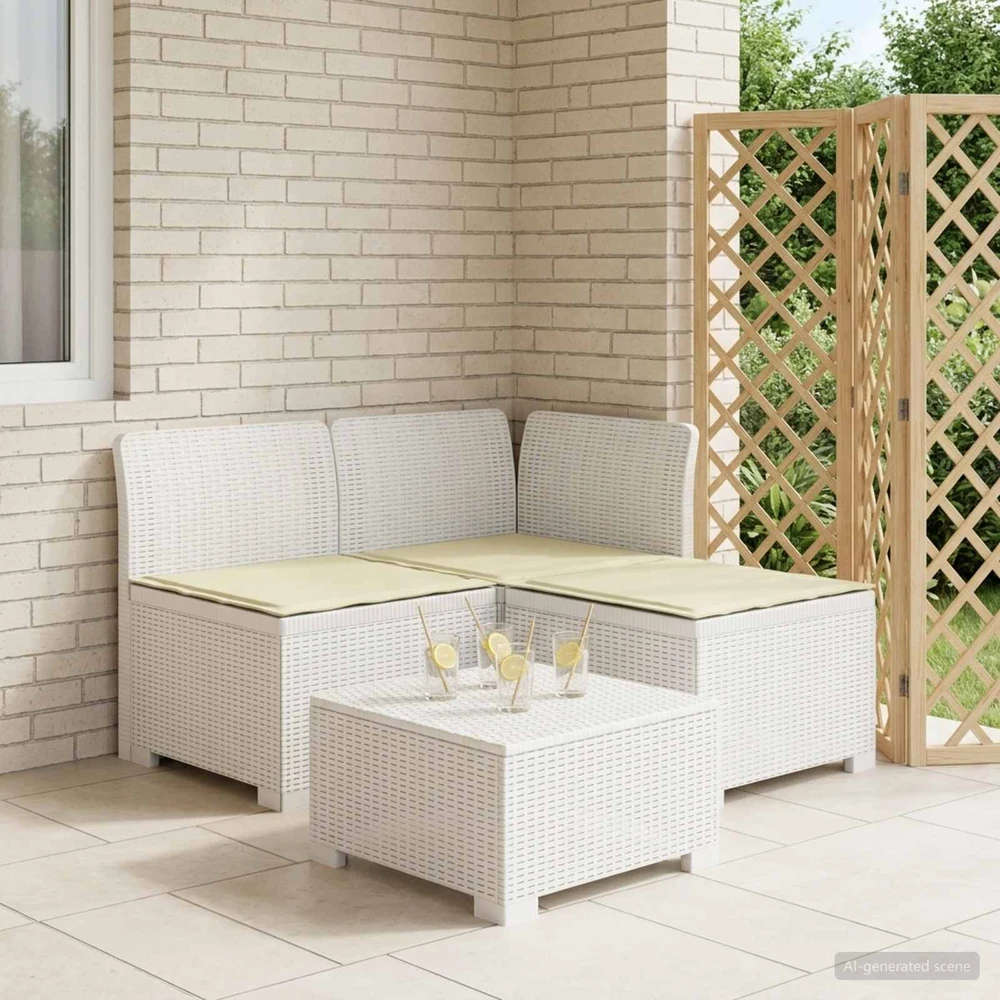 3-vietė sodo sofa su pagalvėlėmis, Rattan išvaizda PP Balta