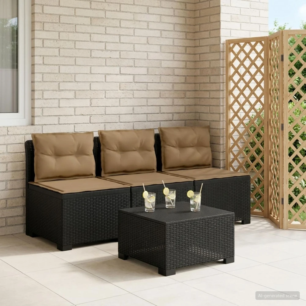 3-vietė sodo sofa su pagalvėlėmis, Rattan išvaizda PP Antracito