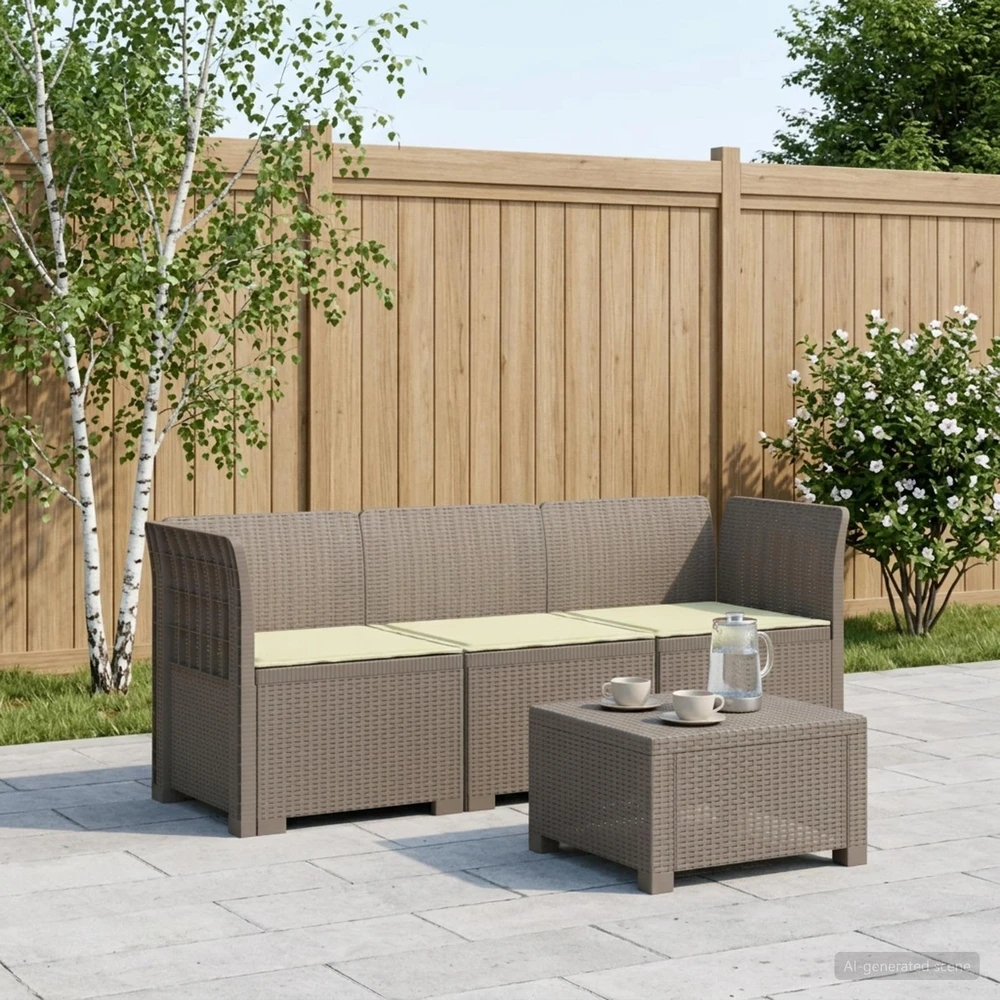 3-vietė sodo sofa su pagalvėlėmis, Rattan išvaizda PP