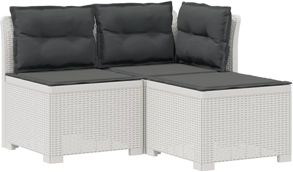 3-vietė sodo sofa su pagalvėlėmis, Rattan išvaizda PP Balta