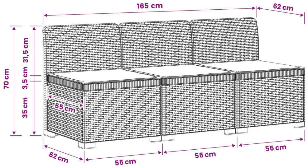 3-vietė sodo sofa su pagalvėlėmis, Rattan išvaizda PP Ruda