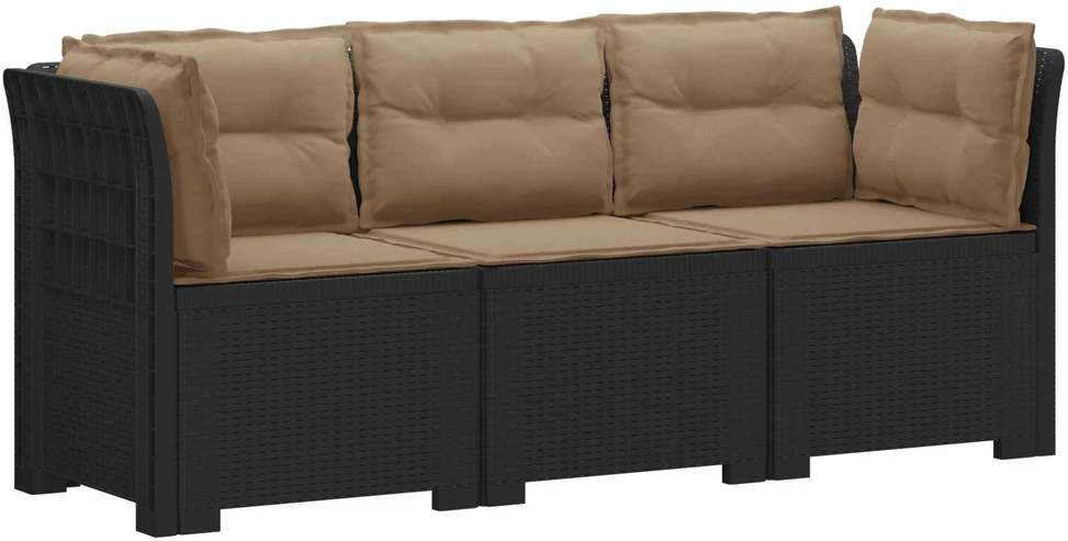 3-vietė sodo sofa su pagalvėlėmis, Rattan išvaizda PP Antracito