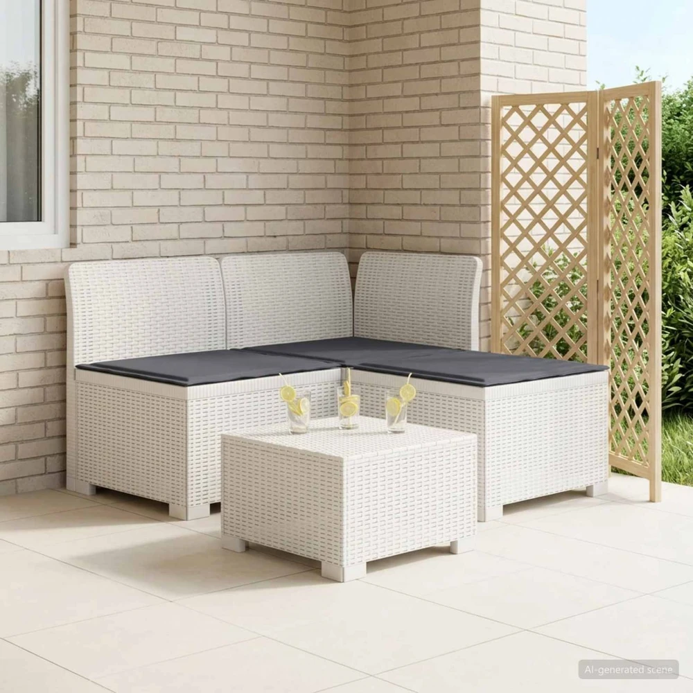 3-vietė sodo sofa su pagalvėlėmis, Rattan išvaizda PP Balta