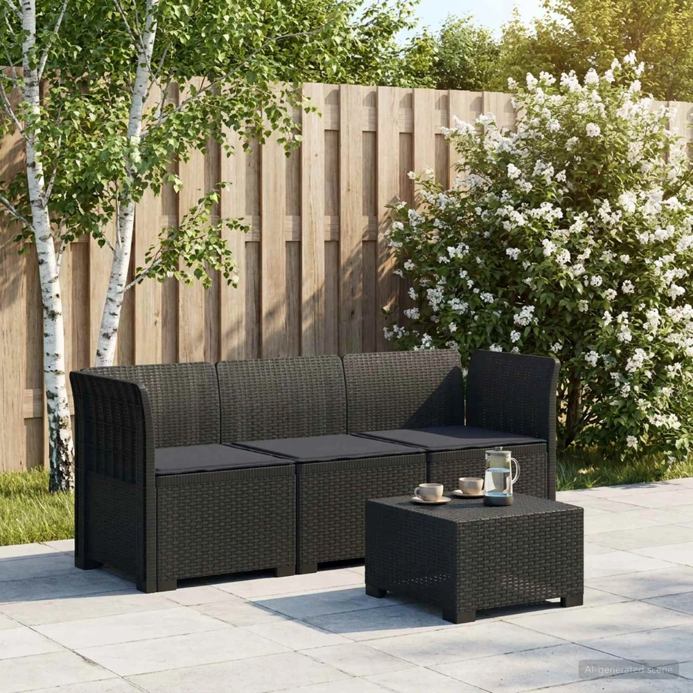 3-vietė sodo sofa su pagalvėlėmis, Rattan išvaizda PP Antracito