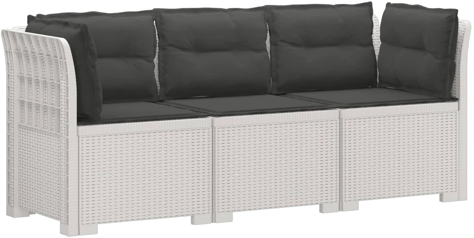 3-vietė sodo sofa su pagalvėlėmis, Rattan išvaizda PP Balta