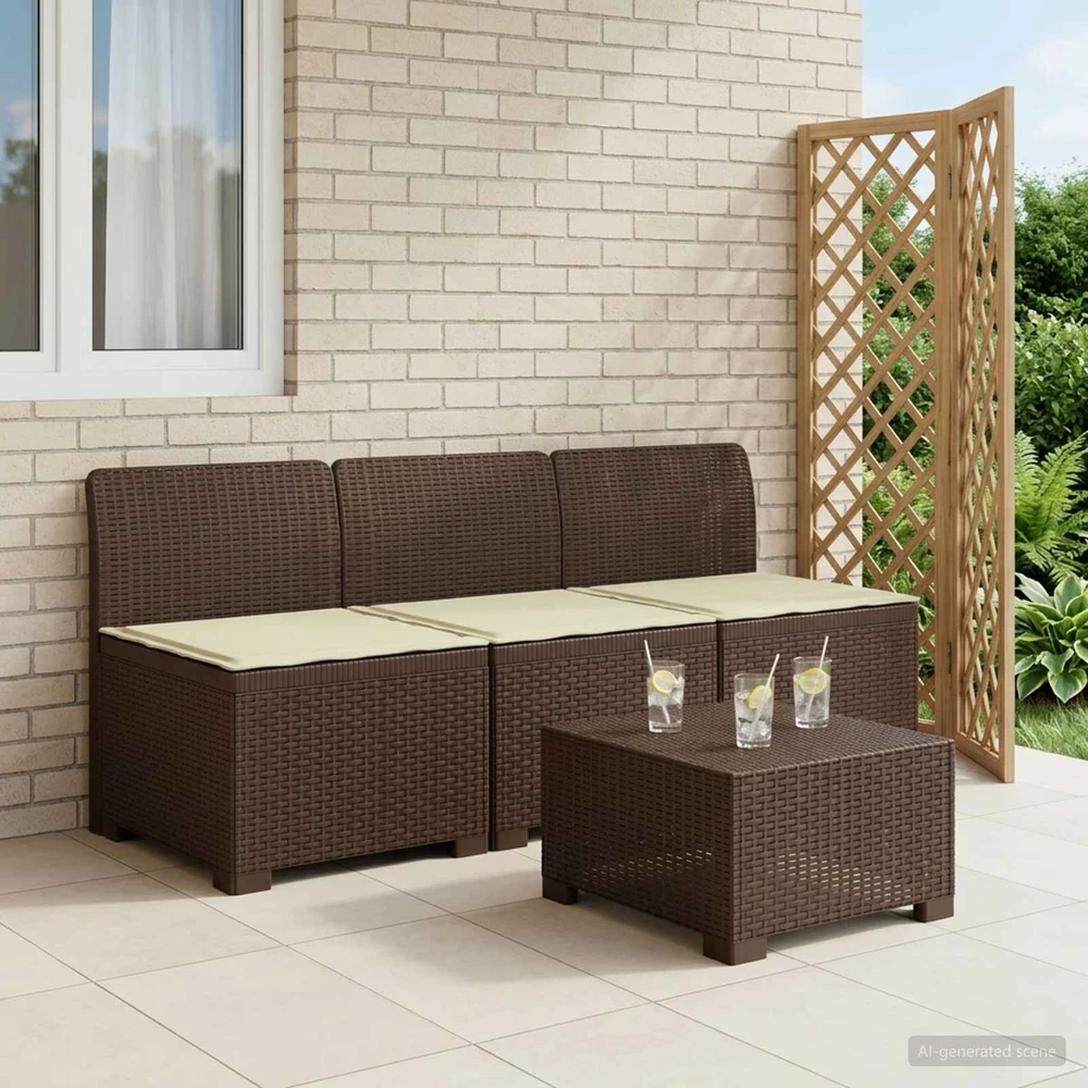 3-vietė sodo sofa su pagalvėlėmis, Rattan išvaizda 3 vietos PP