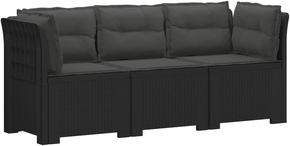 3-vietė sodo sofa su pagalvėlėmis, Rattan išvaizda PP Antracito