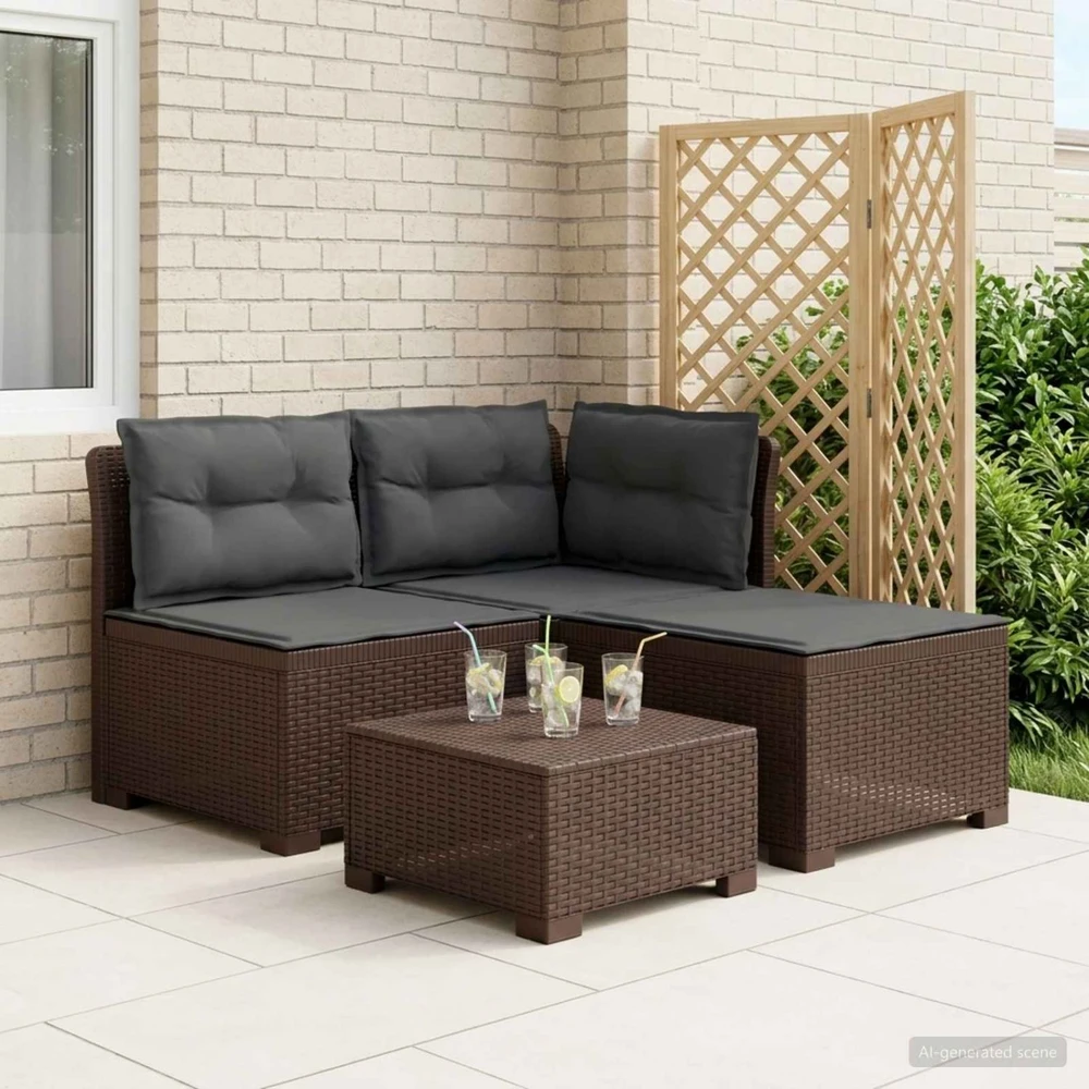 3-vietė sodo sofa su pagalvėlėmis, Rattan išvaizda 3 vietos PP