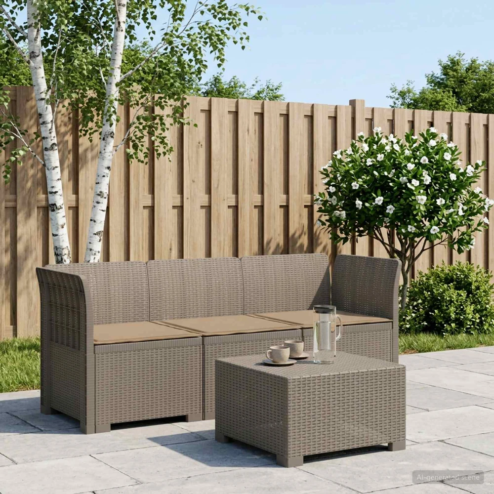 3-vietė sodo sofa su pagalvėlėmis, Rattan išvaizda PP