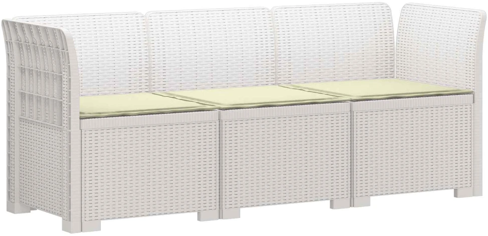3-vietė sodo sofa su pagalvėlėmis, Rattan išvaizda PP Balta