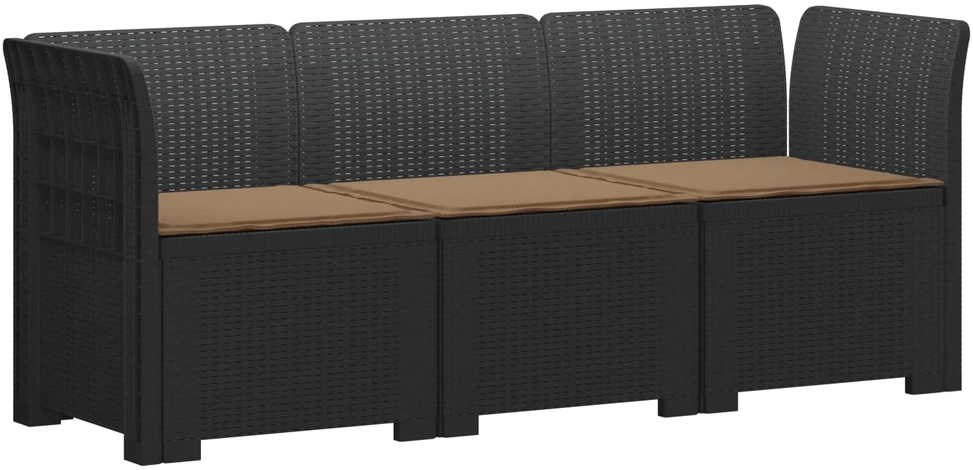 3-vietė sodo sofa su pagalvėlėmis, Rattan išvaizda PP Antracito