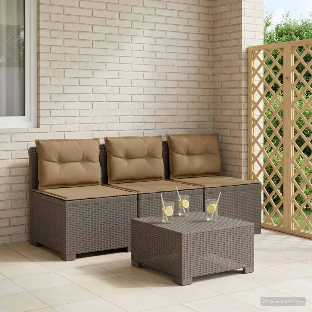 3-vietė sodo sofa su pagalvėlėmis, Rattan išvaizda PP