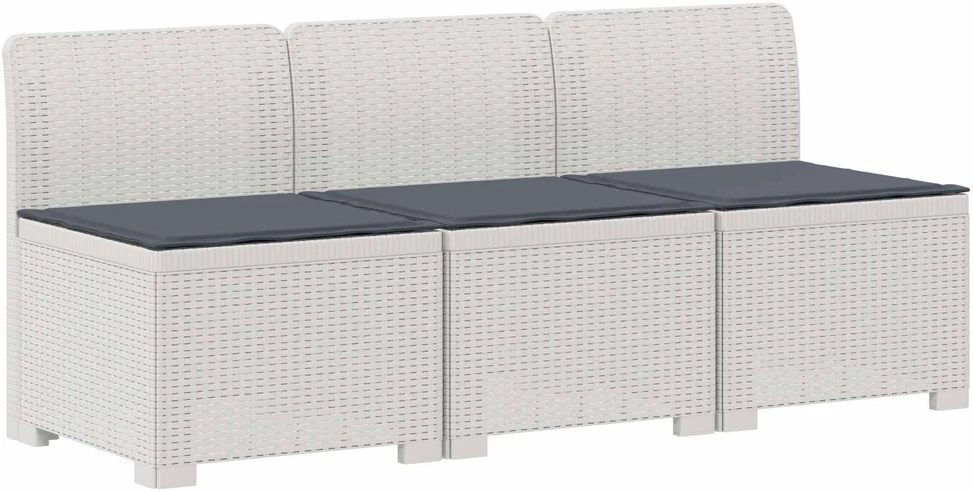 3-vietė sodo sofa su pagalvėlėmis, Rattan išvaizda PP Balta