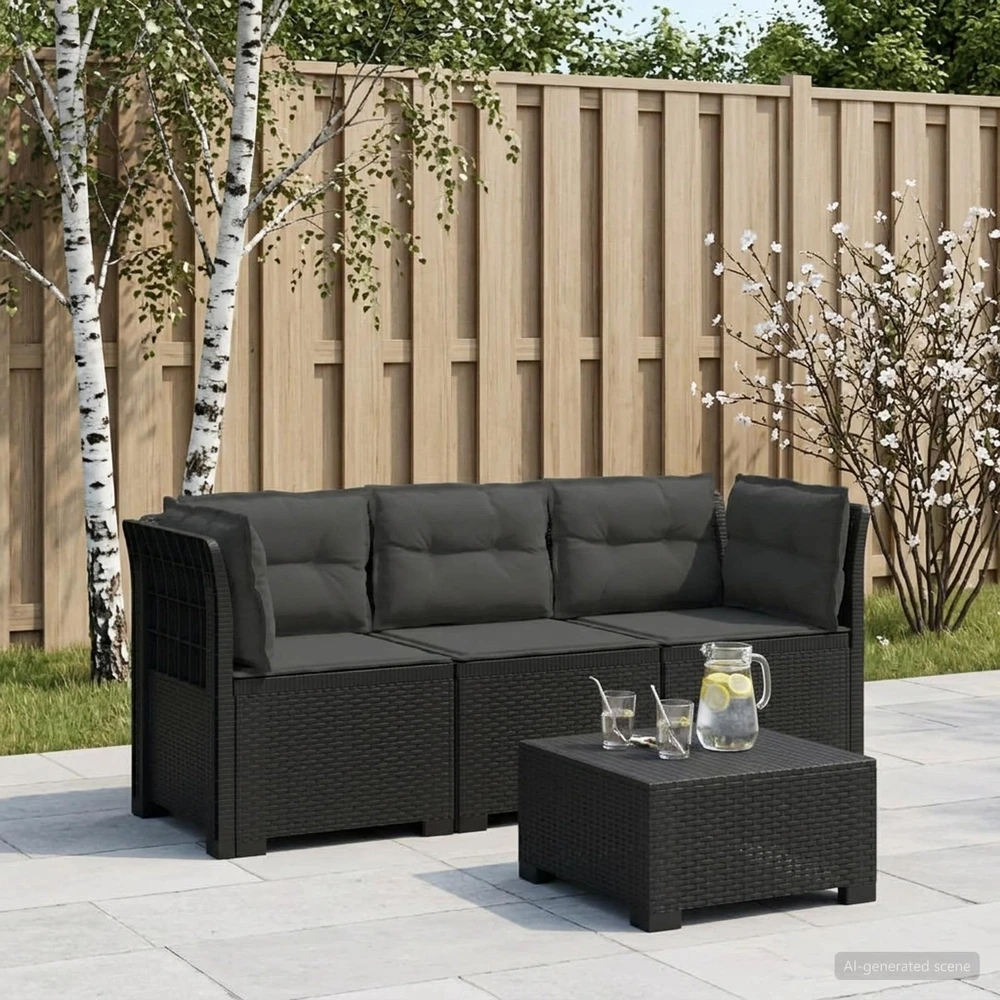 3-vietė sodo sofa su pagalvėlėmis, Rattan išvaizda PP Antracito