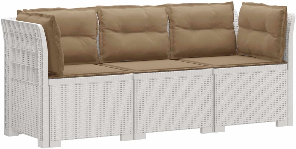 3-vietė sodo sofa su pagalvėlėmis, Rattan išvaizda PP Balta