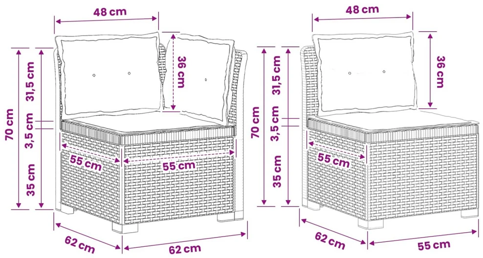 3-vietė sodo sofa su pagalvėlėmis, Rattan išvaizda PP Balta