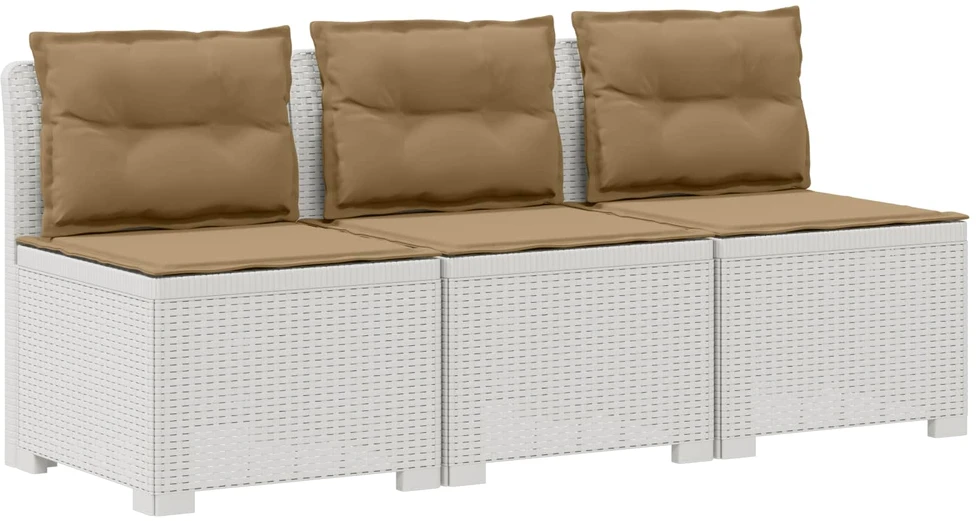 3-vietė sodo sofa su pagalvėlėmis, Rattan išvaizda PP Balta