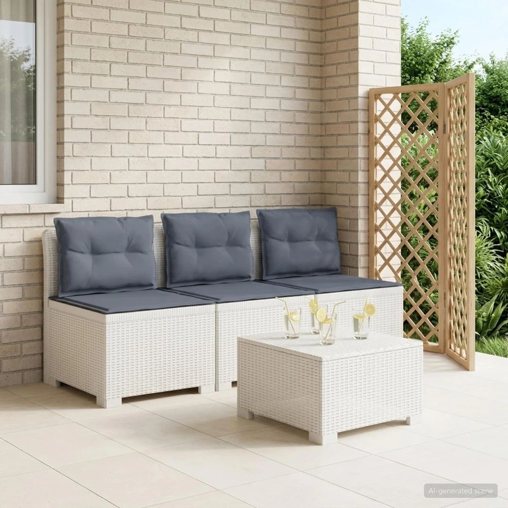 3-vietė sodo sofa su pagalvėlėmis, Rattan išvaizda PP Balta