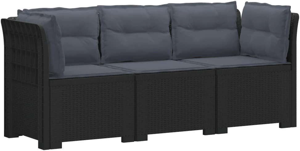3-vietė sodo sofa su pagalvėlėmis, Rattan išvaizda PP Antracito