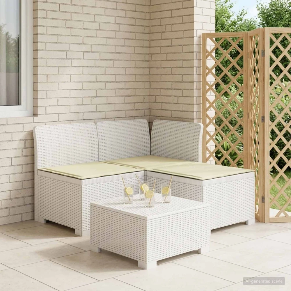 3-vietė sodo sofa su pagalvėlėmis, Rattan išvaizda PP Balta